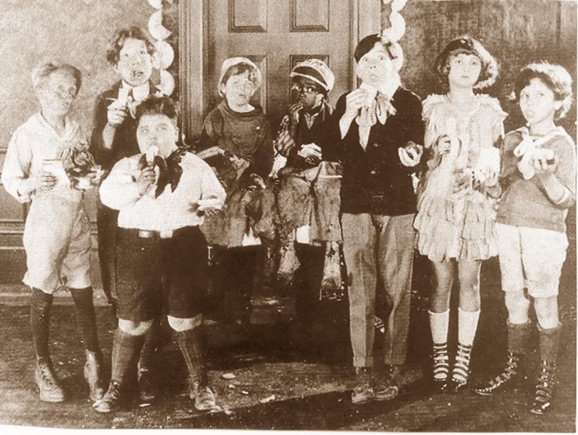 This is a picture of my dad (far left) with the rest of the original kids in the Our Gang comedy.  This was a silent film, made in the 1920's.